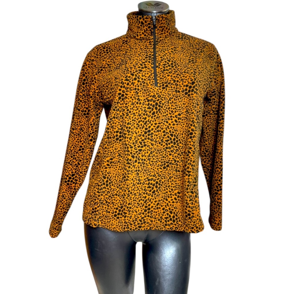 Lands End Leopard Print Women's Partial Zip Lightweight Fleece Jacket NWOT